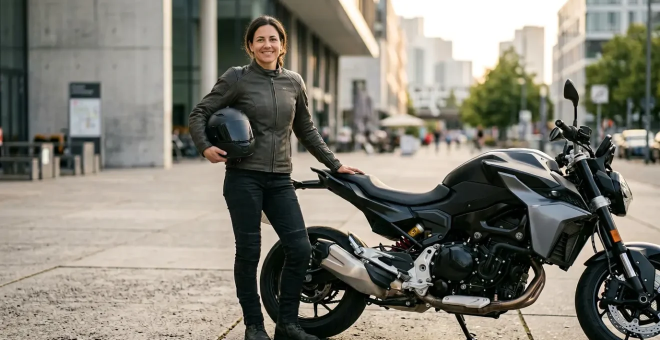 Motorradfahrer in stilvoller Schutzausrüstung, die moderne Sicherheit und persönliche Biker-Identität vereint