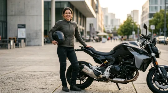 Motorradfahrer in stilvoller Schutzausrüstung, die moderne Sicherheit und persönliche Biker-Identität vereint