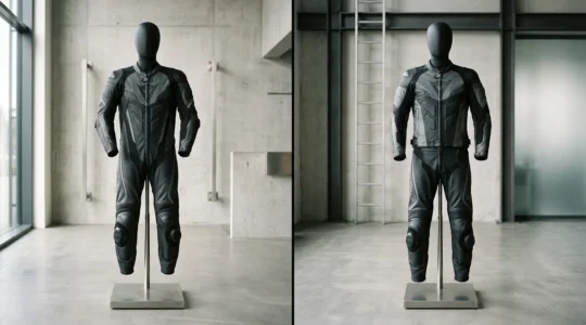 Motorradfahrer in Deutschland bei der Auswahl zwischen ein- und zweiteiliger Kombi