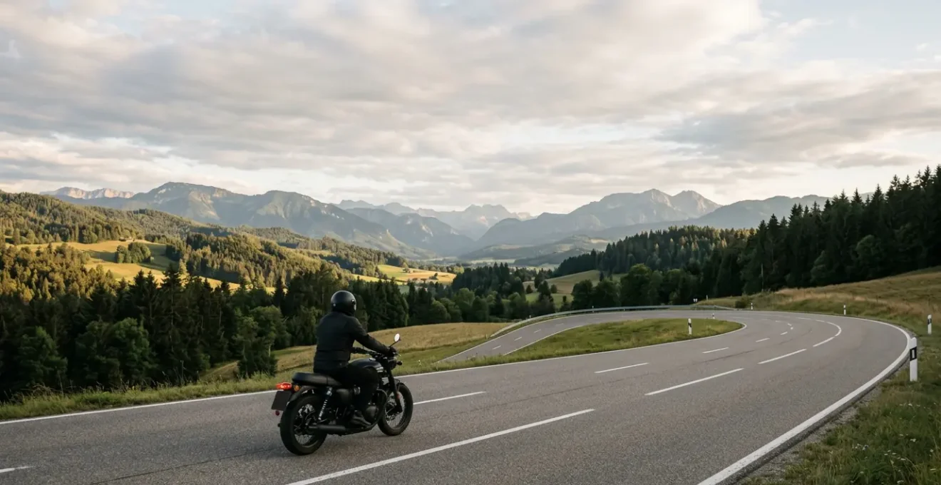 Motorradfahrer auf deutscher Landstraße mit Versicherungsschutz
