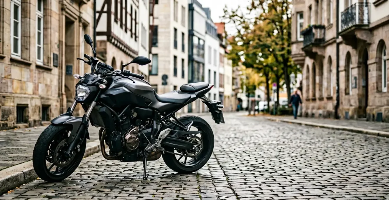 Naked Bike Motorrad im deutschen Stadtverkehr für tägliches Pendeln